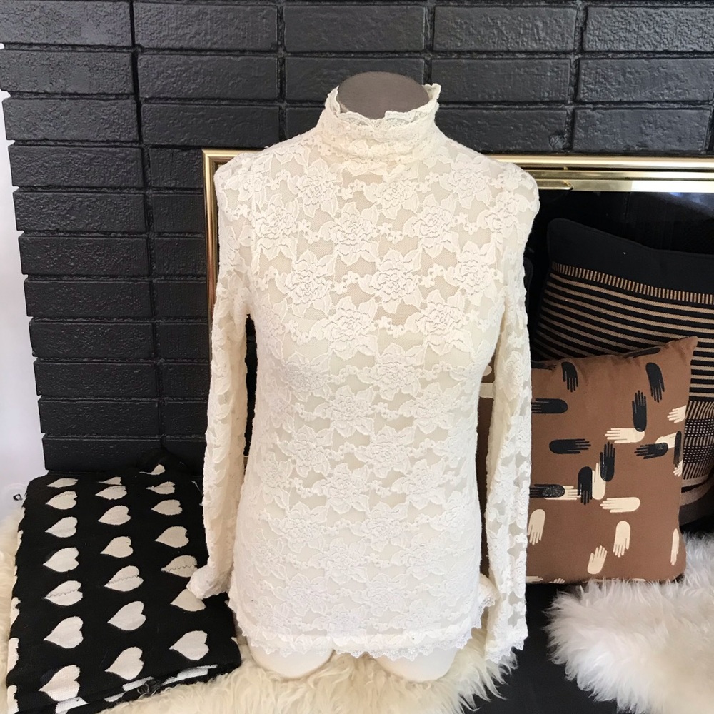 Cream lace high neck top